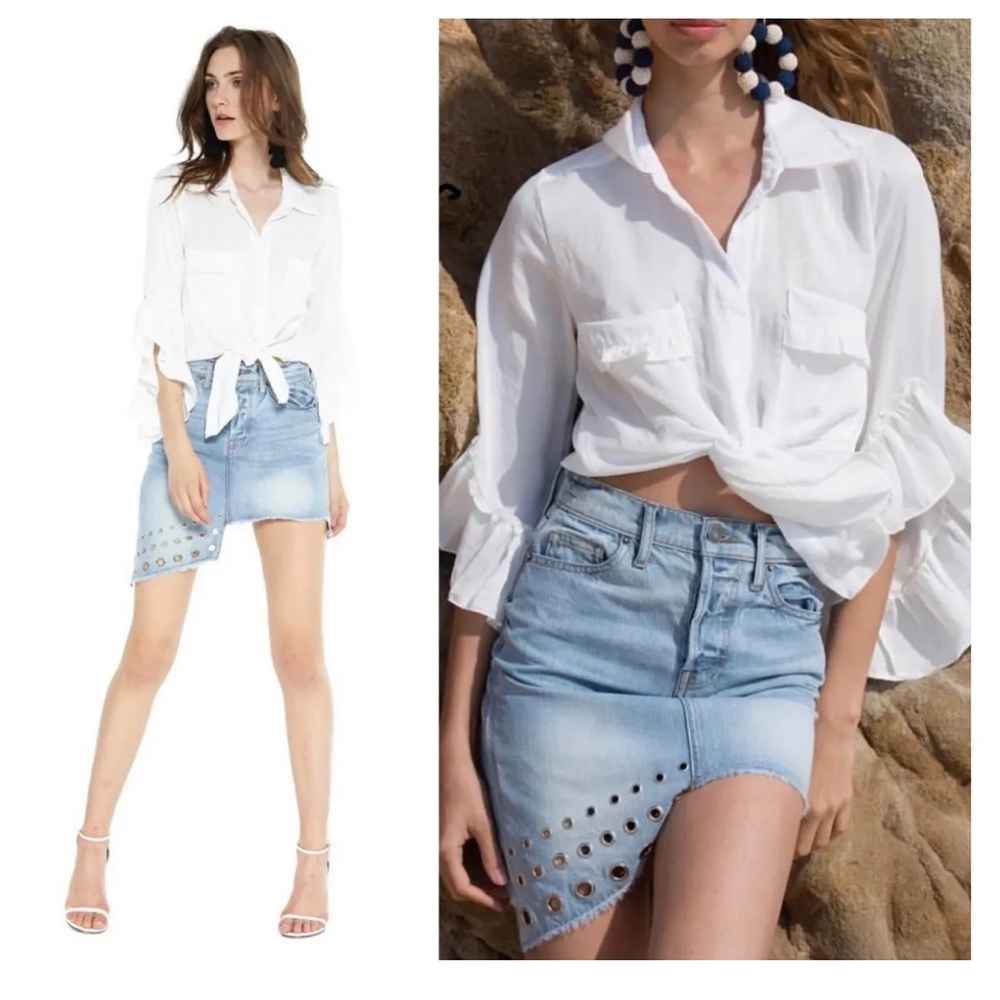 MISA Los Angeles “Super Star” asymmetrical denim skirt